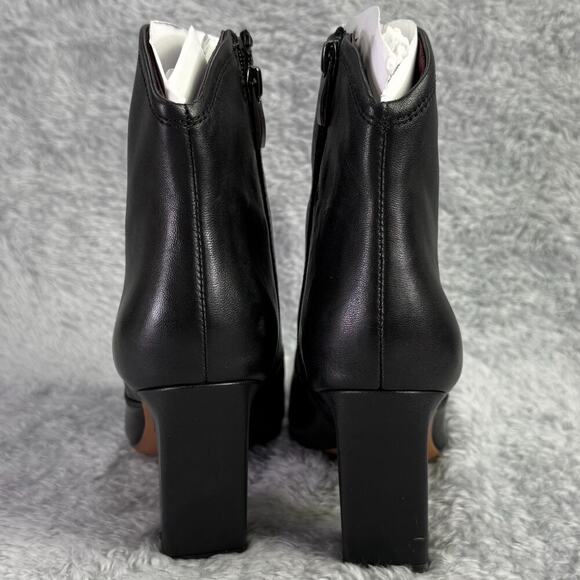 Franco Sarto Bayden Square Toe Ankle Boot Black Leather Heeled Bootie Women's 7 - Picture 2 of 8